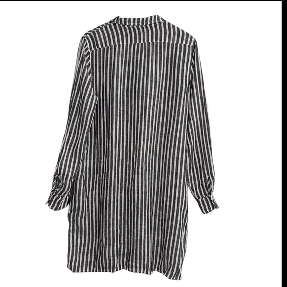 CP Shades Linen Stripe Shirt Dress Black White Button Front Tunic Minimalist - Picture 10 of 13